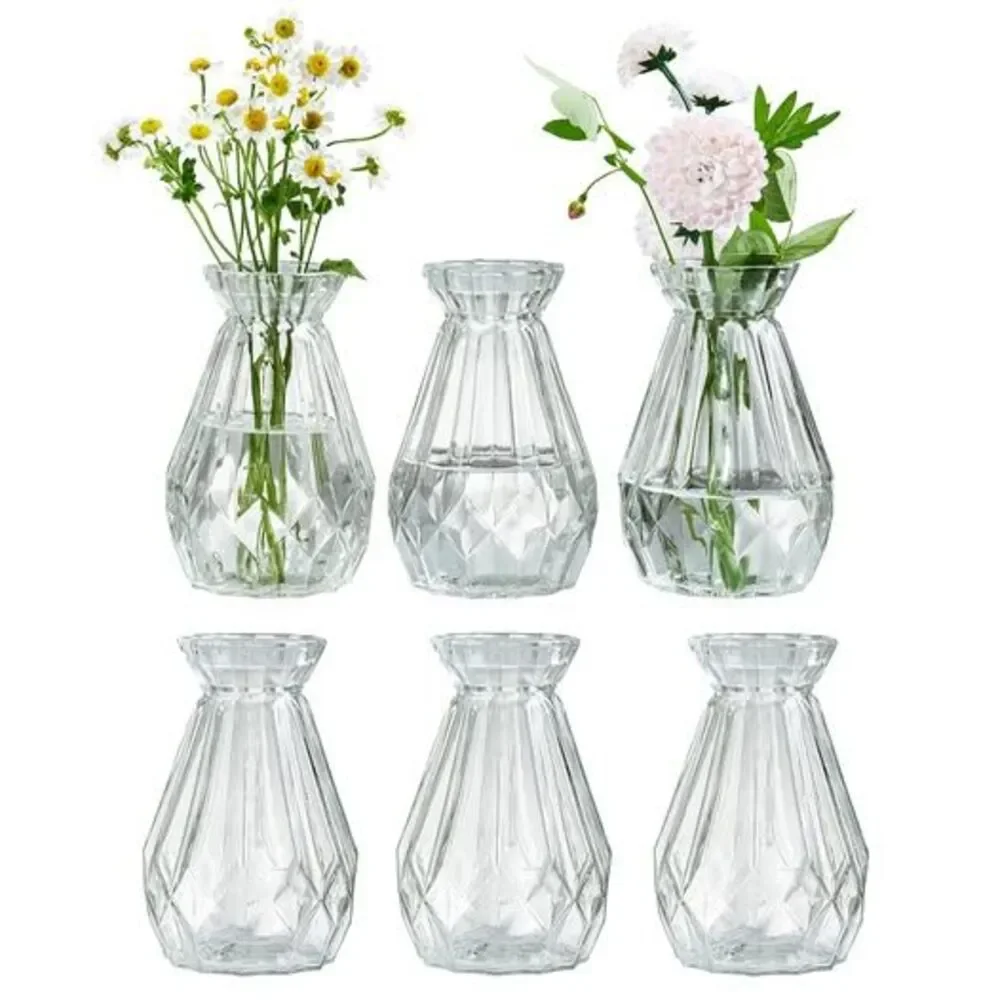 MyGift Mini Set of 6 Diamond-Faceted Clear Glass Bud Vases